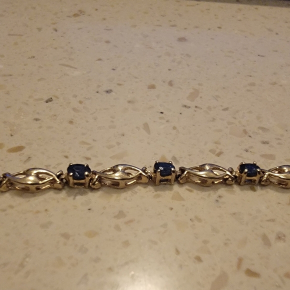 10kt Yellow Gold Blue Sapphire Stone Bracelet - Picture 4 of 12